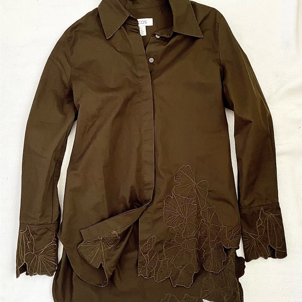 COS Olive Embroidered Shirt
